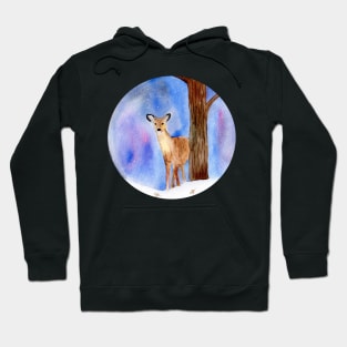 Deer in the Winter Forest Painting Hoodie